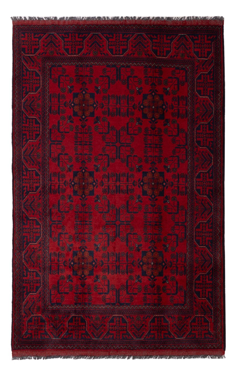 Afghansk tæppe - Kunduz - 197 x 125 cm - mørkerød