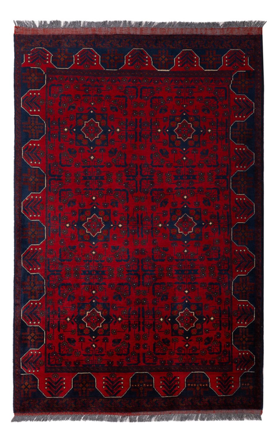 Afghansk tæppe - Kunduz - 194 x 126 cm - mørkerød