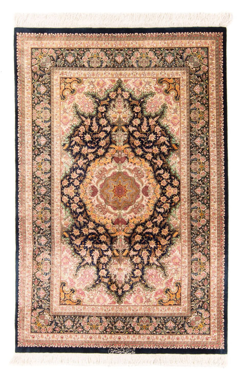 Silketæppe - Ghom Silk - Premium - 152 x 102 cm - mørkeblå