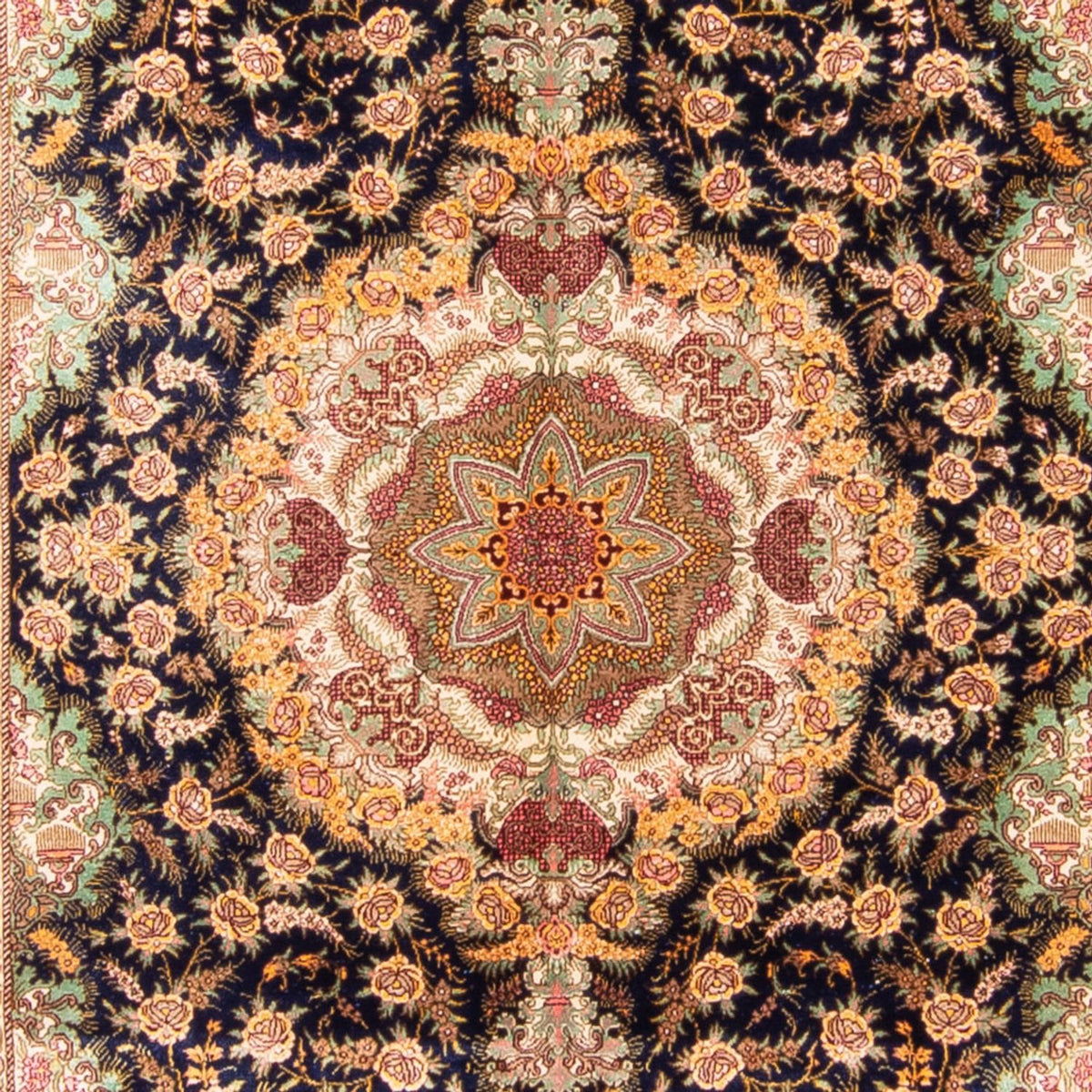 Silketæppe - Ghom Silk - Premium - 152 x 102 cm - mørkeblå