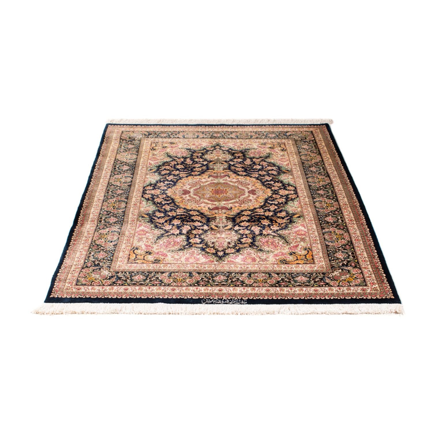 Silketæppe - Ghom Silk - Premium - 152 x 102 cm - mørkeblå