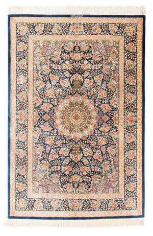 Silketæppe - Ghom Silk - Premium - 152 x 100 cm - mørkeblå