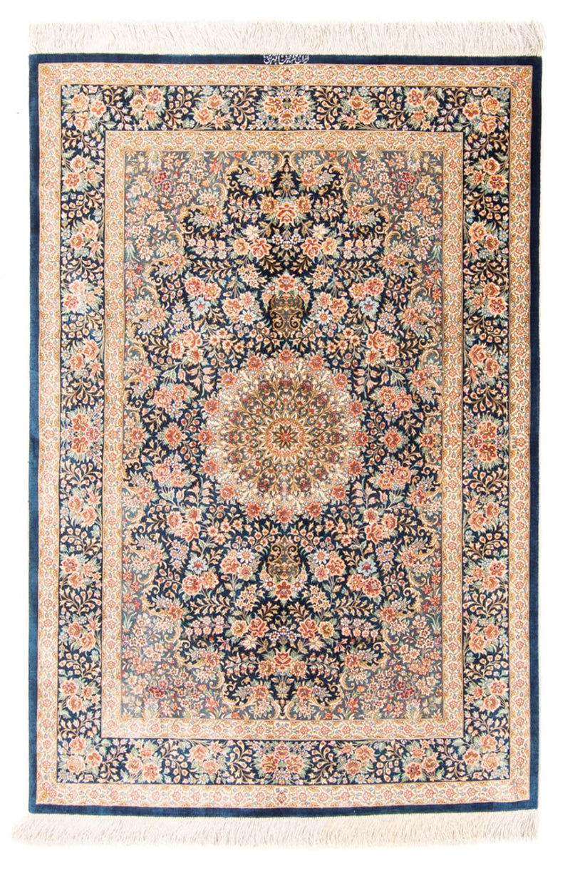 Silketæppe - Ghom Silk - Premium - 152 x 100 cm - mørkeblå