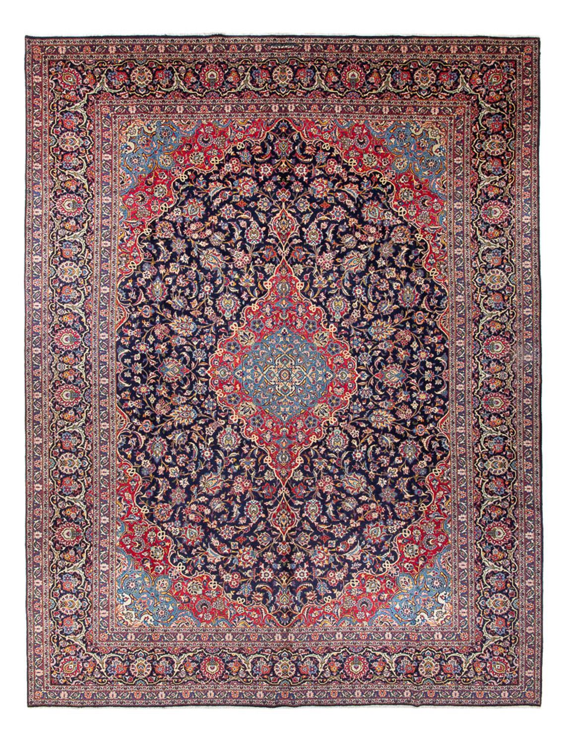 Persisk tæppe - Keshan - Antik - 410 x 298 cm - mørkeblå