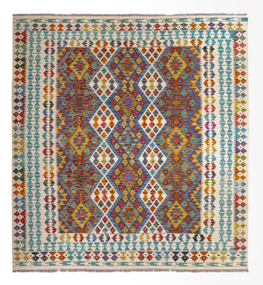 Kelim Carpet - Splash firkantet  - 207 x 203 cm - flerfarvet
