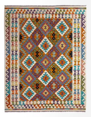 Kelim Carpet - Splash - 196 x 150 cm - flerfarvet