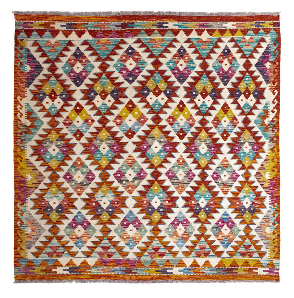 Kelim Carpet - Splash firkantet  - 152 x 152 cm - flerfarvet