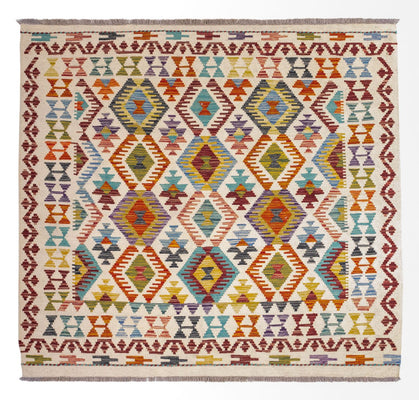 Kelim Carpet - Splash firkantet  - 154 x 143 cm - flerfarvet