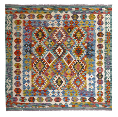 Kelim Carpet - Splash firkantet  - 154 x 154 cm - flerfarvet