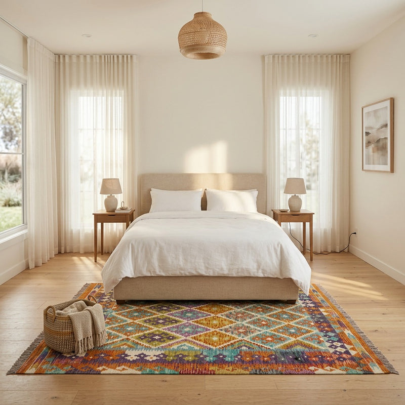 Kilim Maimana Tæppe 158x152cm - Uldtæppe