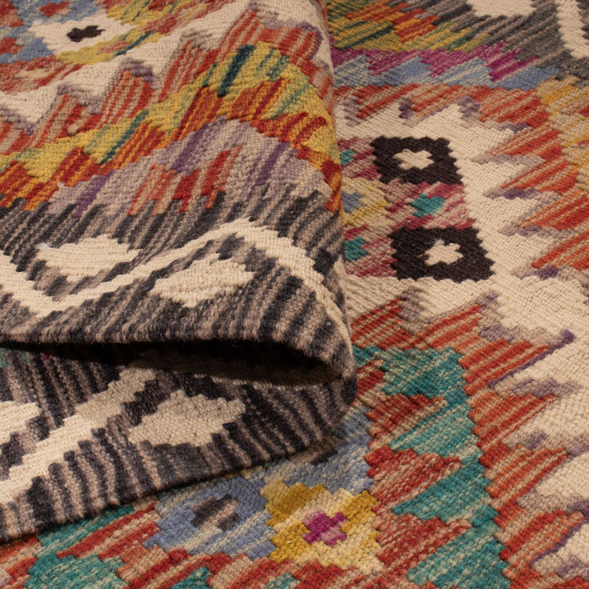 Løber Kelim Carpet - Splash - 295 x 85 cm - flerfarvet