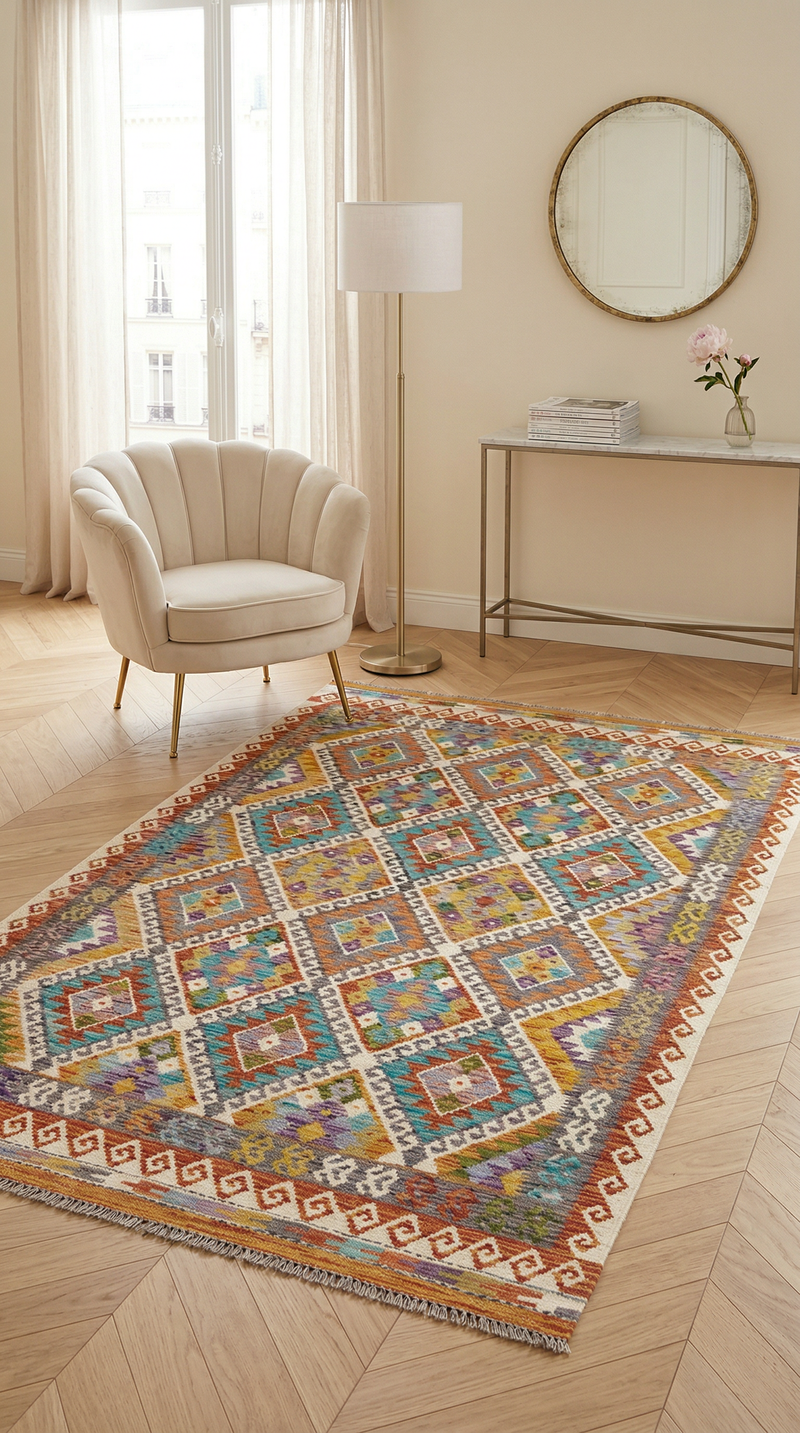 Kilim Maimene Tæppe 246x153cm - Uldtæppe