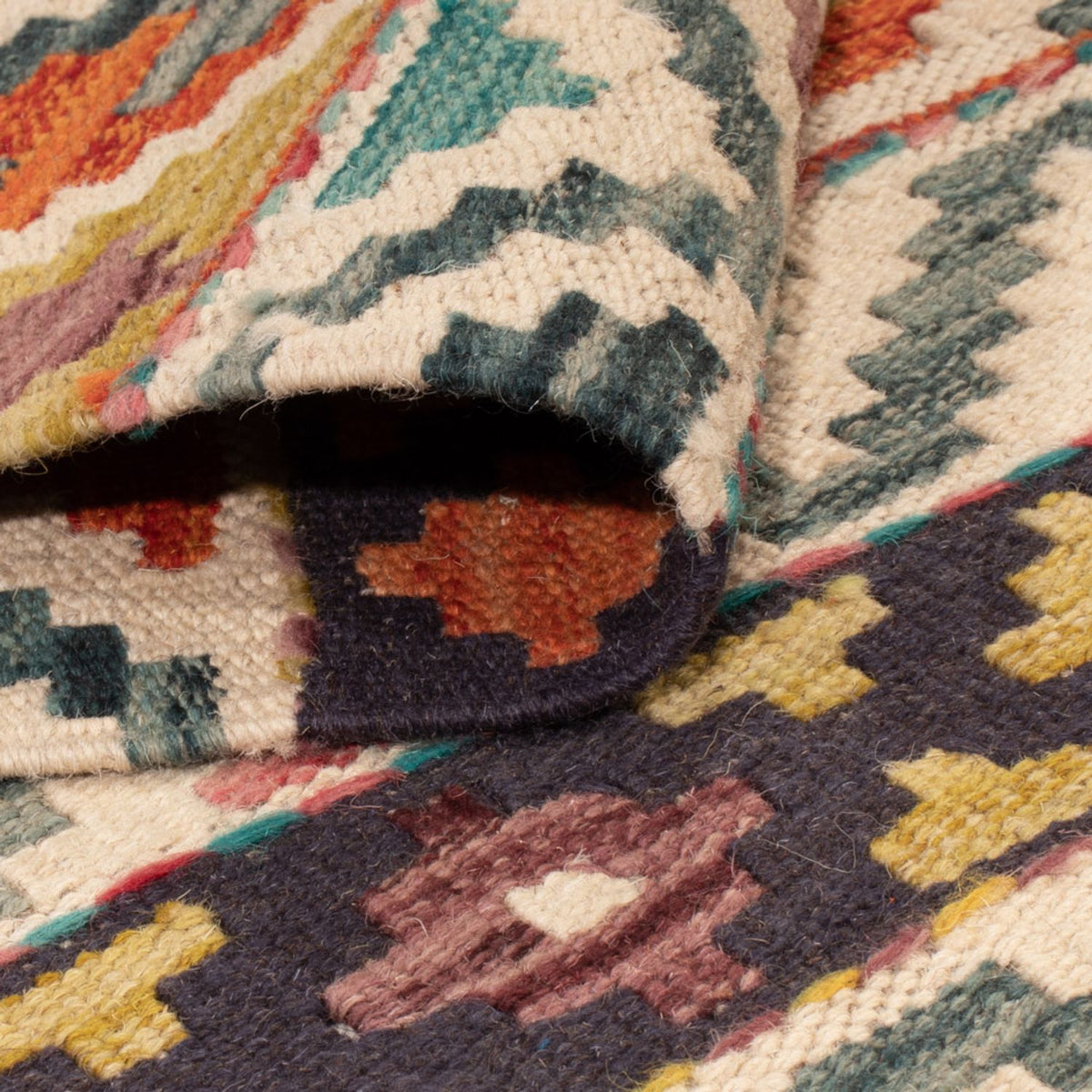 Kelim Carpet - Splash - 197 x 154 cm - flerfarvet