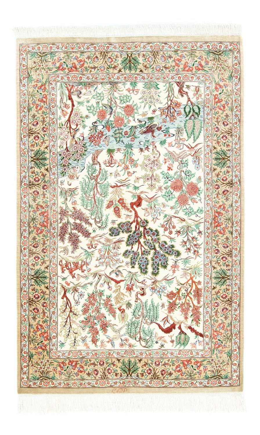 Silketæppe - Ghom Silk - Premium - 122 x 80 cm - beige