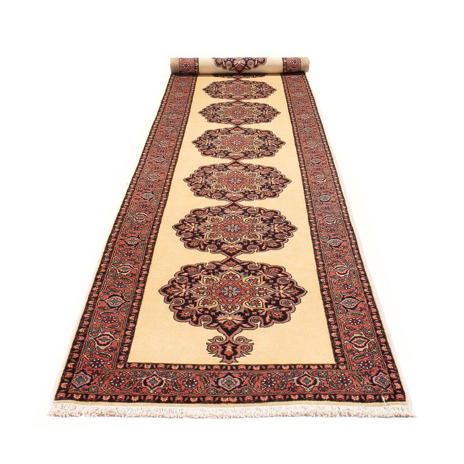 Løber Persisk tæppe - Bijar - Royal - 390 x 90 cm - beige