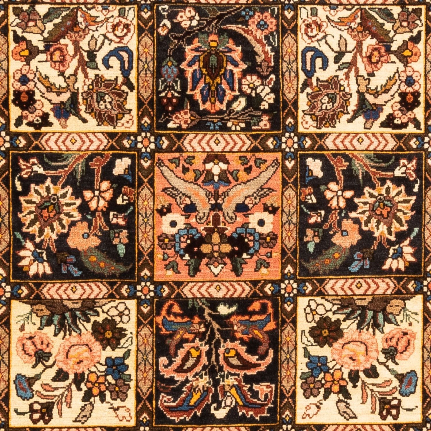 Persisk tæppe - Nomadisk firkantet  - 207 x 199 cm - mørk beige