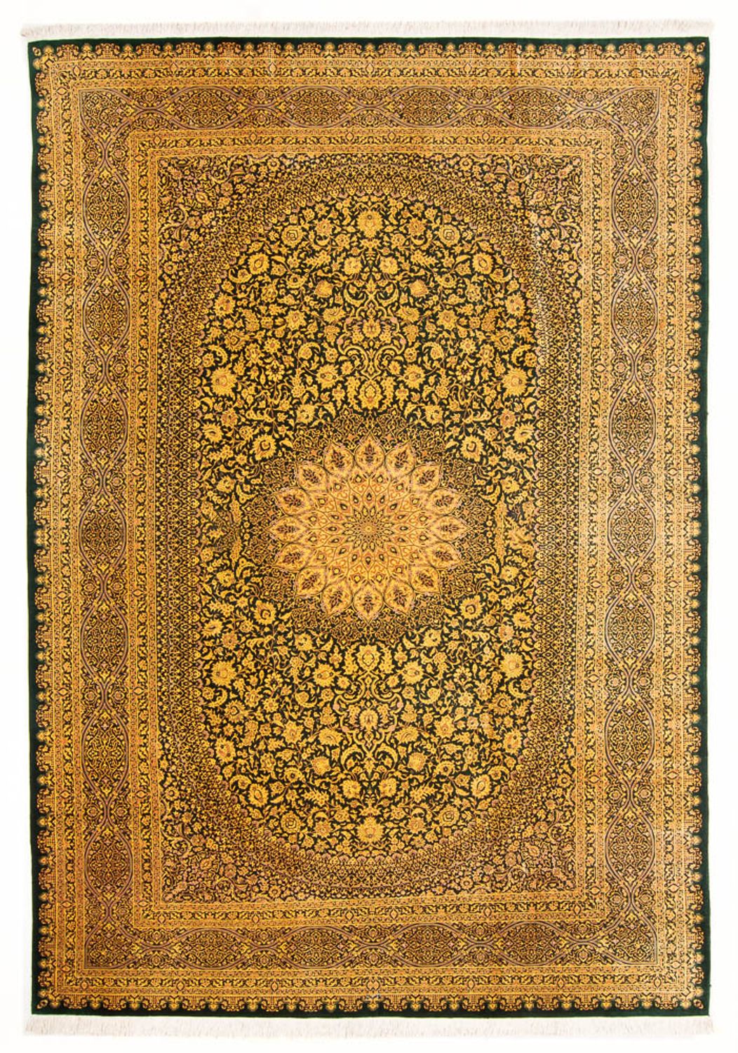Silketæppe - Ghom Silk - Premium - 294 x 196 cm - olivengrøn