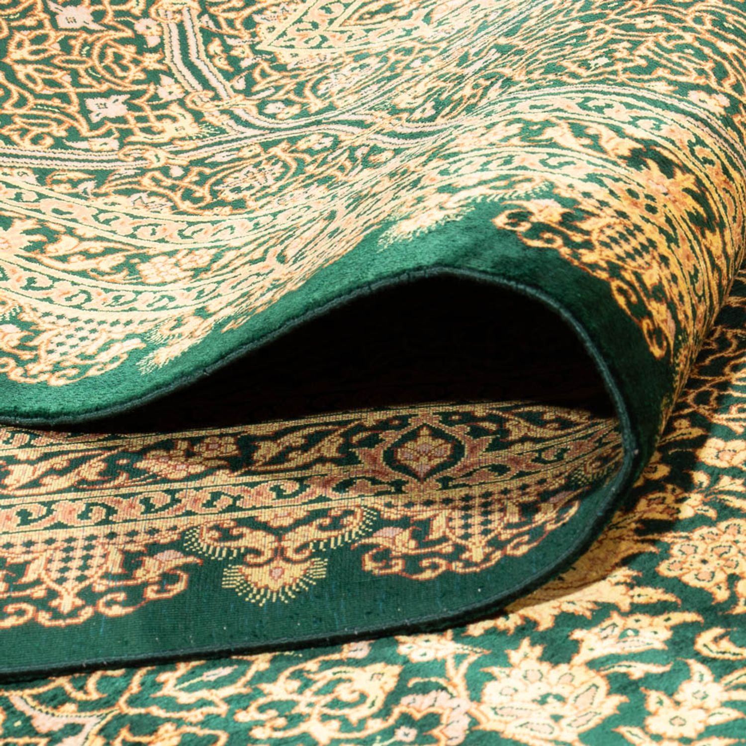 Silketæppe - Ghom Silk - Premium - 294 x 196 cm - olivengrøn