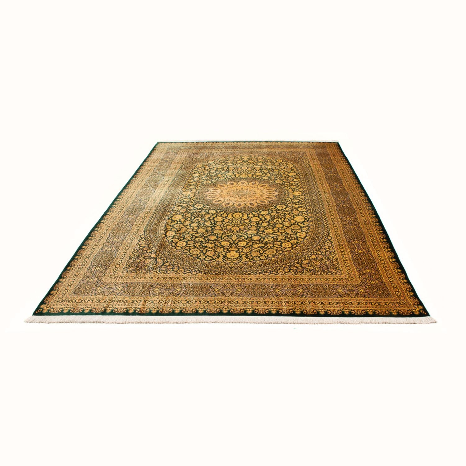 Silketæppe - Ghom Silk - Premium - 294 x 196 cm - olivengrøn