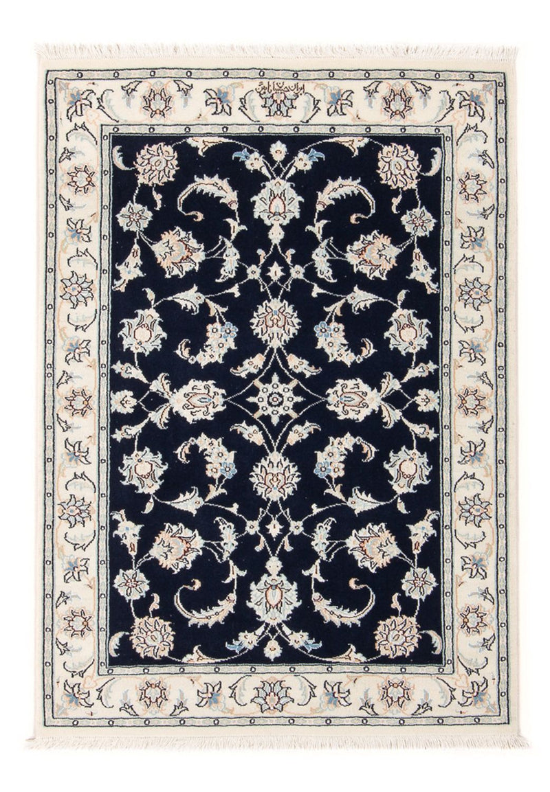 Persisk tæppe - Nain - Premium - 124 x 82 cm - mørkeblå