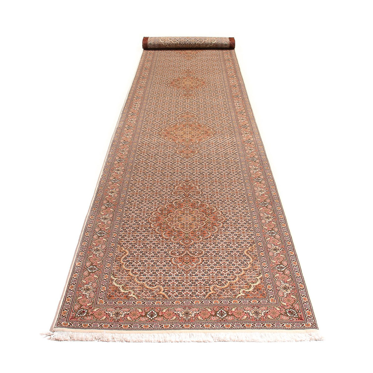 Løber Persisk tæppe - Tabriz - Royal - 407 x 78 cm - beige