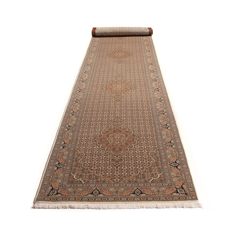 Løber Persisk tæppe - Tabriz - Royal - 403 x 82 cm - beige