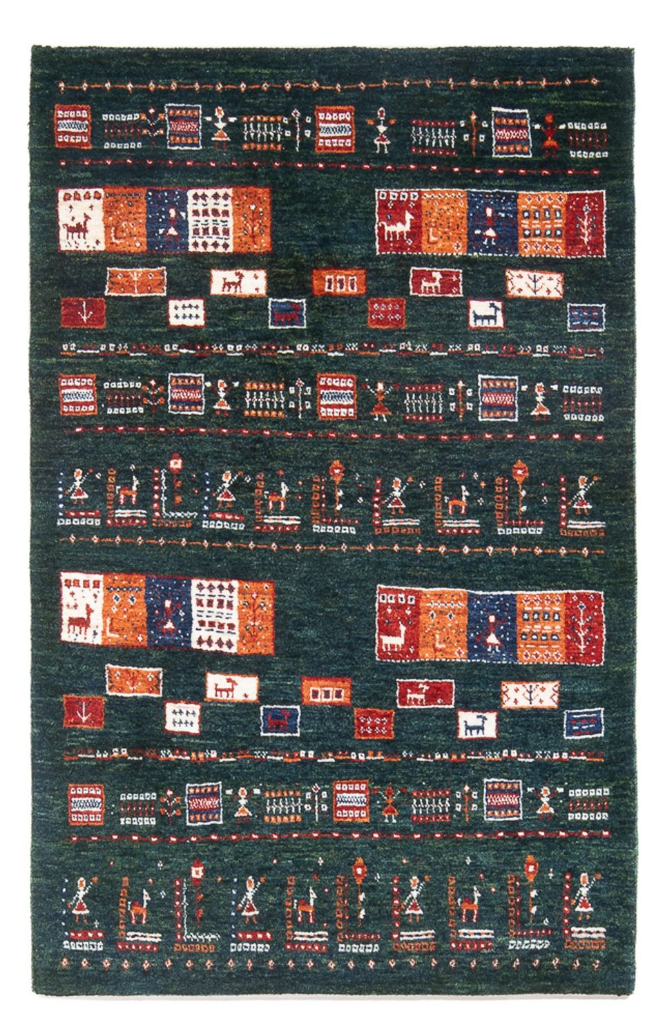 Gabbeh Tæppe - Loribaft Persisk - 135 x 85 cm - mørkegrøn