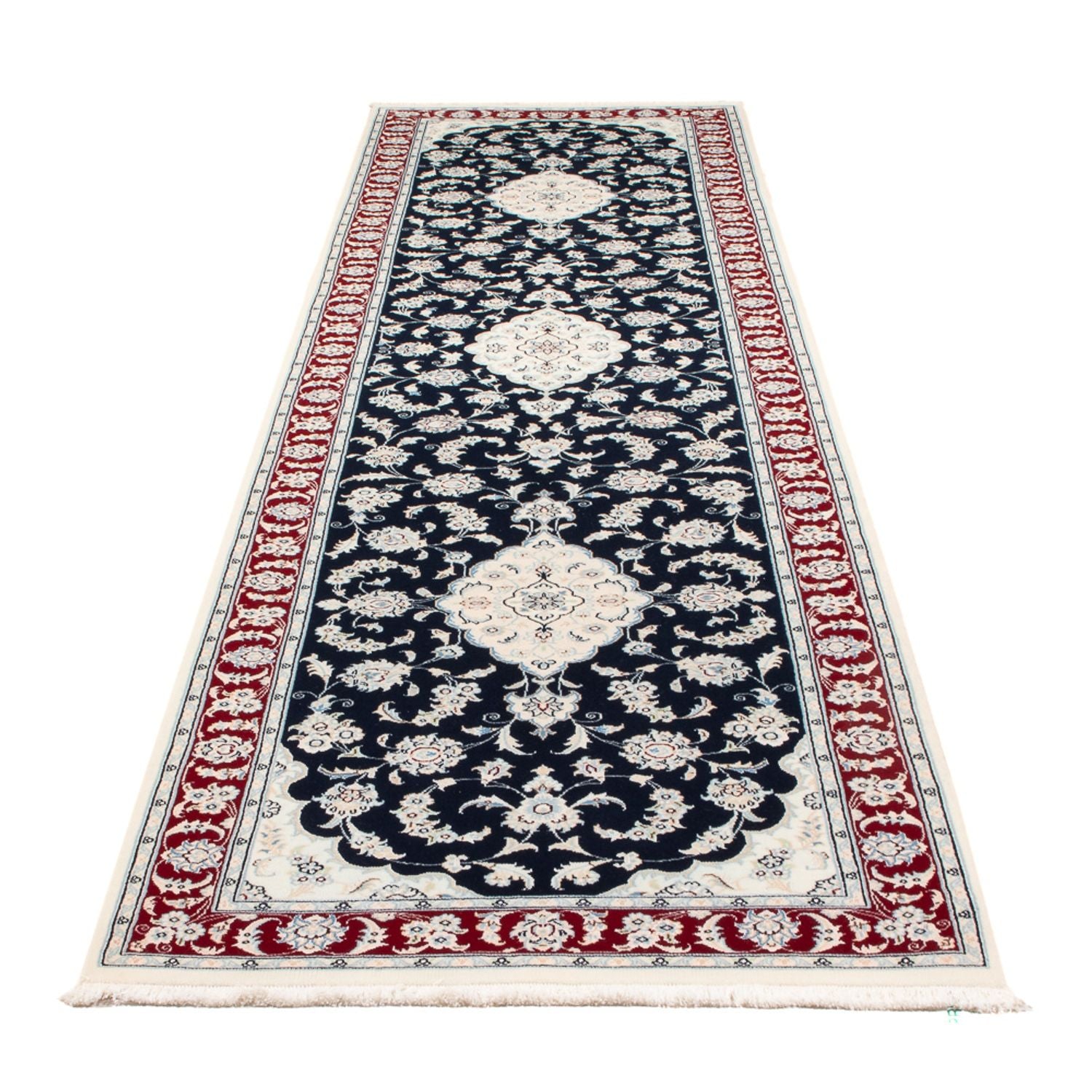 Løber Persisk tæppe - Nain - Premium - 347 x 87 cm - mørkeblå