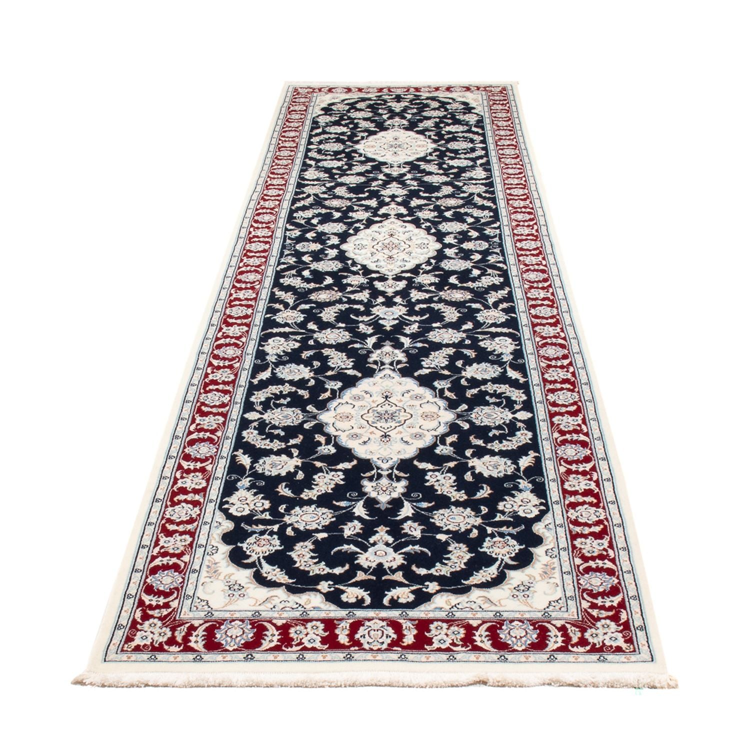 Løber Persisk tæppe - Nain - Premium - 353 x 85 cm - mørkeblå