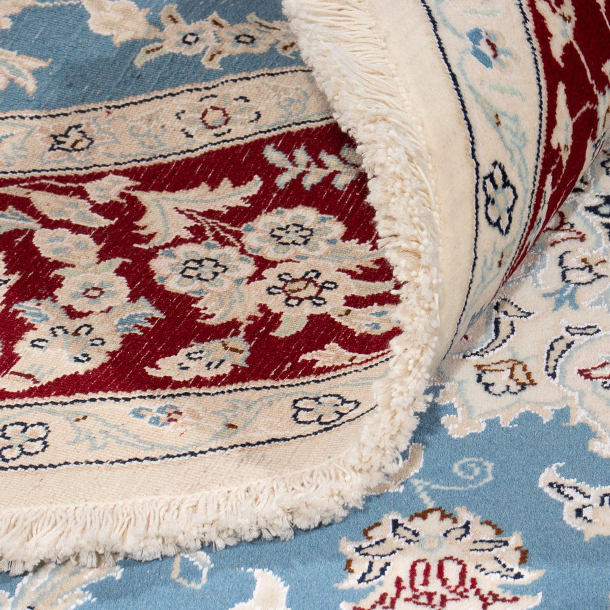 Persisk tæppe - Nain rundt  - 200 x 200 cm - lyseblå