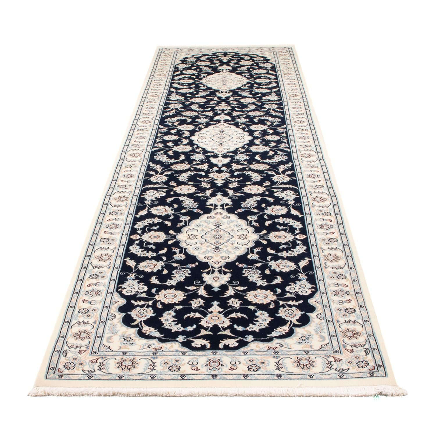 Løber Persisk tæppe - Nain - Premium - 346 x 88 cm - mørkeblå