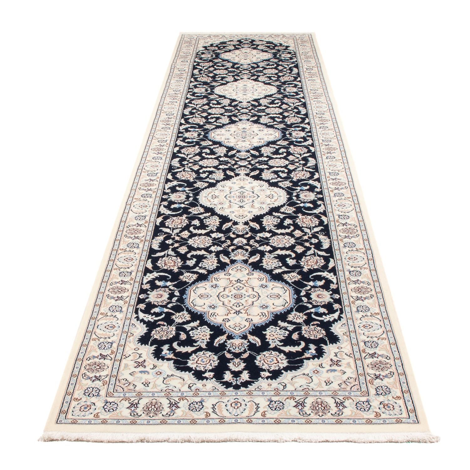 Løber Persisk tæppe - Nain - Premium - 388 x 88 cm - mørkeblå