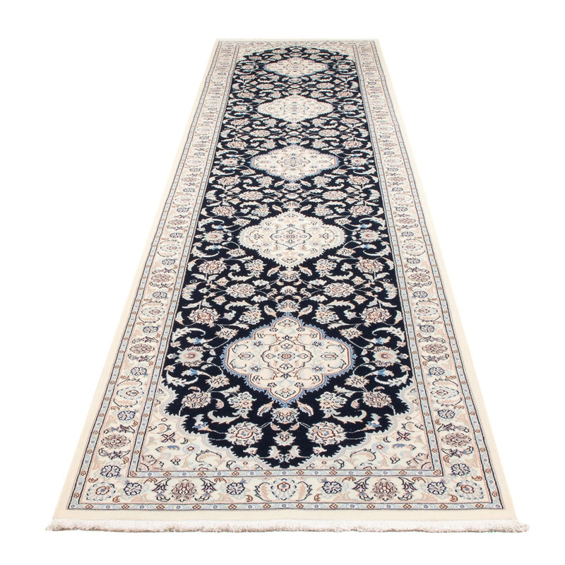Løber Persisk tæppe - Nain - Premium - 388 x 88 cm - mørkeblå