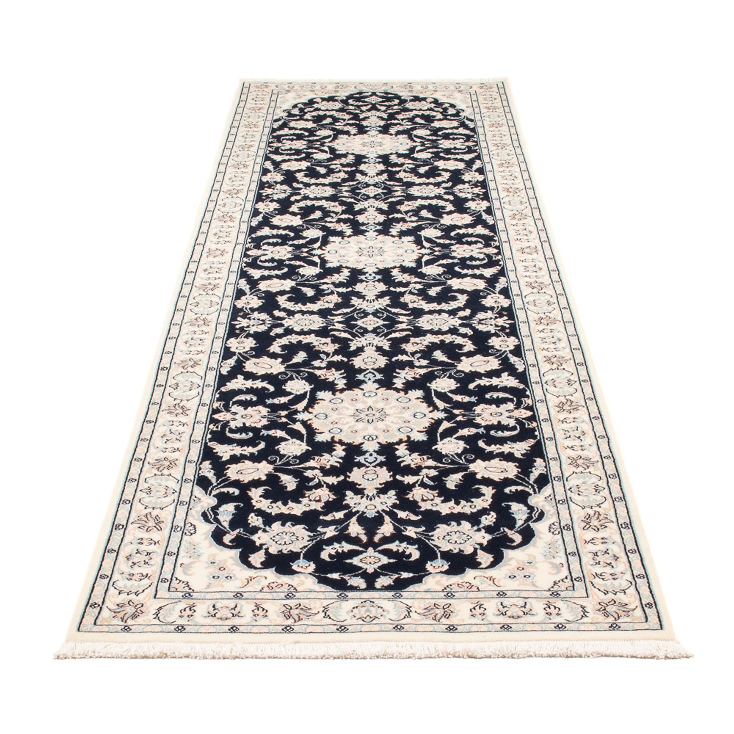 Løber Persisk tæppe - Nain - Premium - 302 x 80 cm - mørkeblå