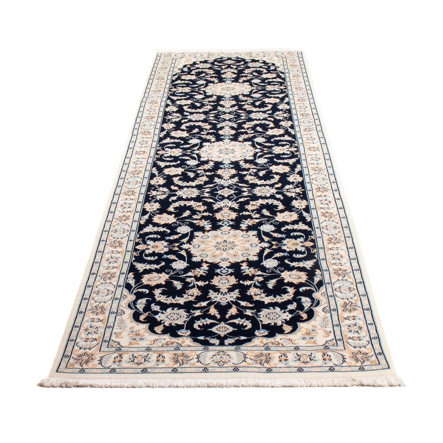 Løber Persisk tæppe - Nain - Premium - 302 x 83 cm - mørkeblå