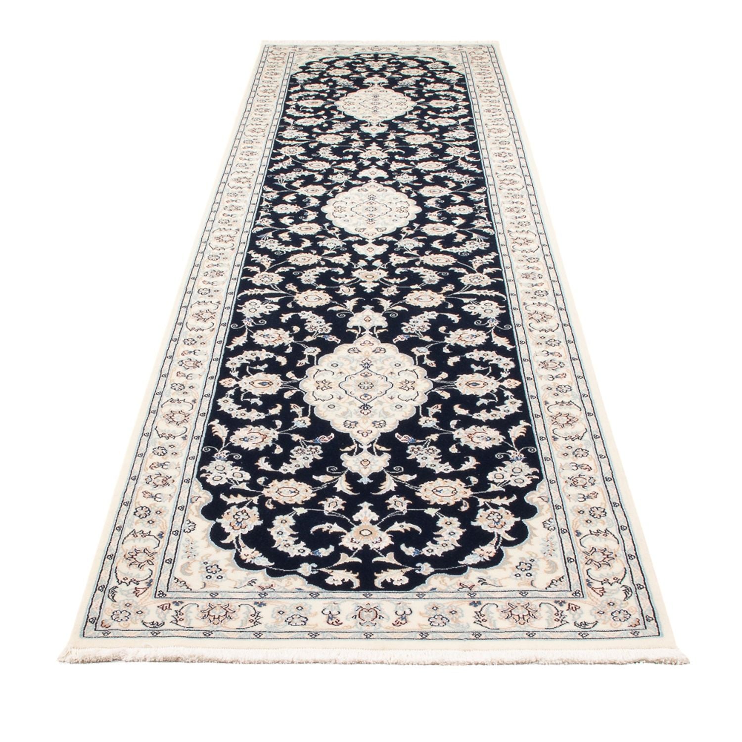 Løber Persisk tæppe - Nain - Premium - 344 x 90 cm - mørkeblå