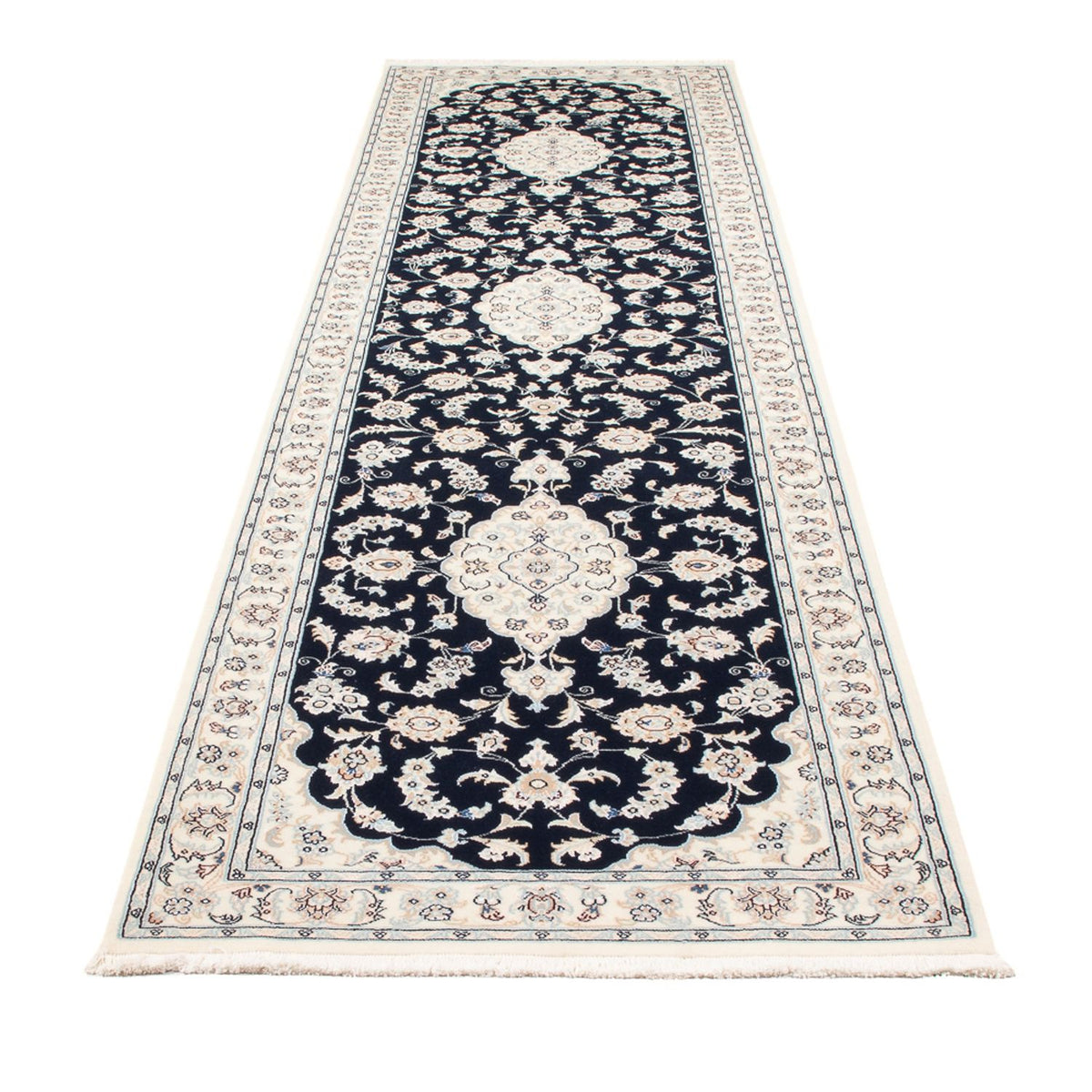 Løber Persisk tæppe - Nain - Premium - 344 x 90 cm - mørkeblå