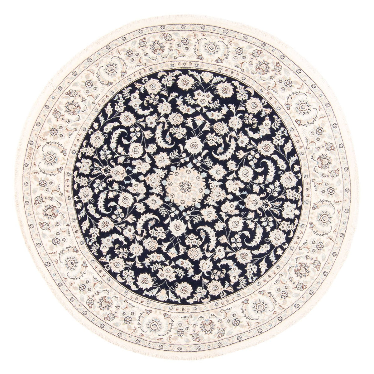 Persisk tæppe - Nain rundt  - 202 x 202 cm - mørkeblå