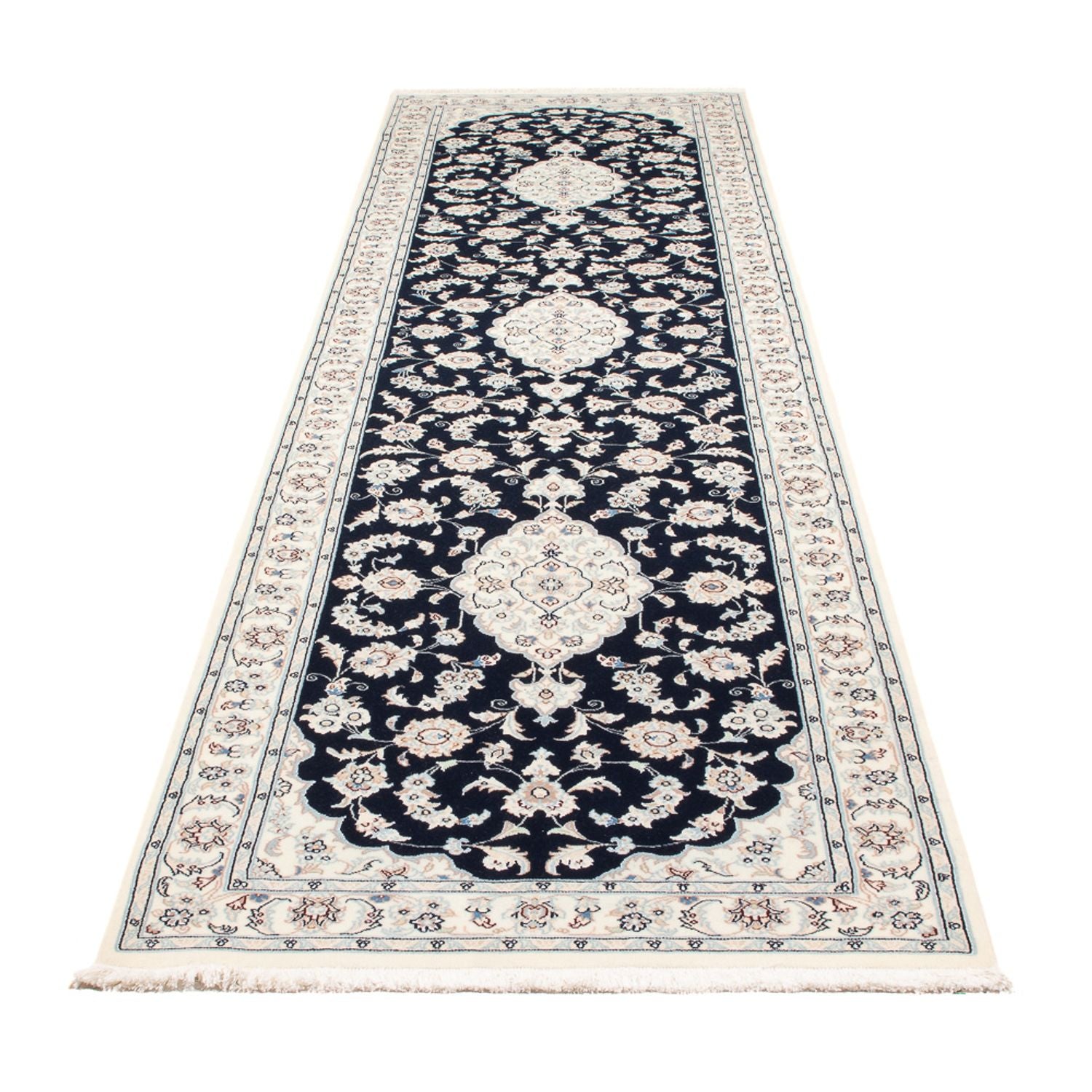 Løber Persisk tæppe - Nain - Premium - 339 x 86 cm - mørkeblå