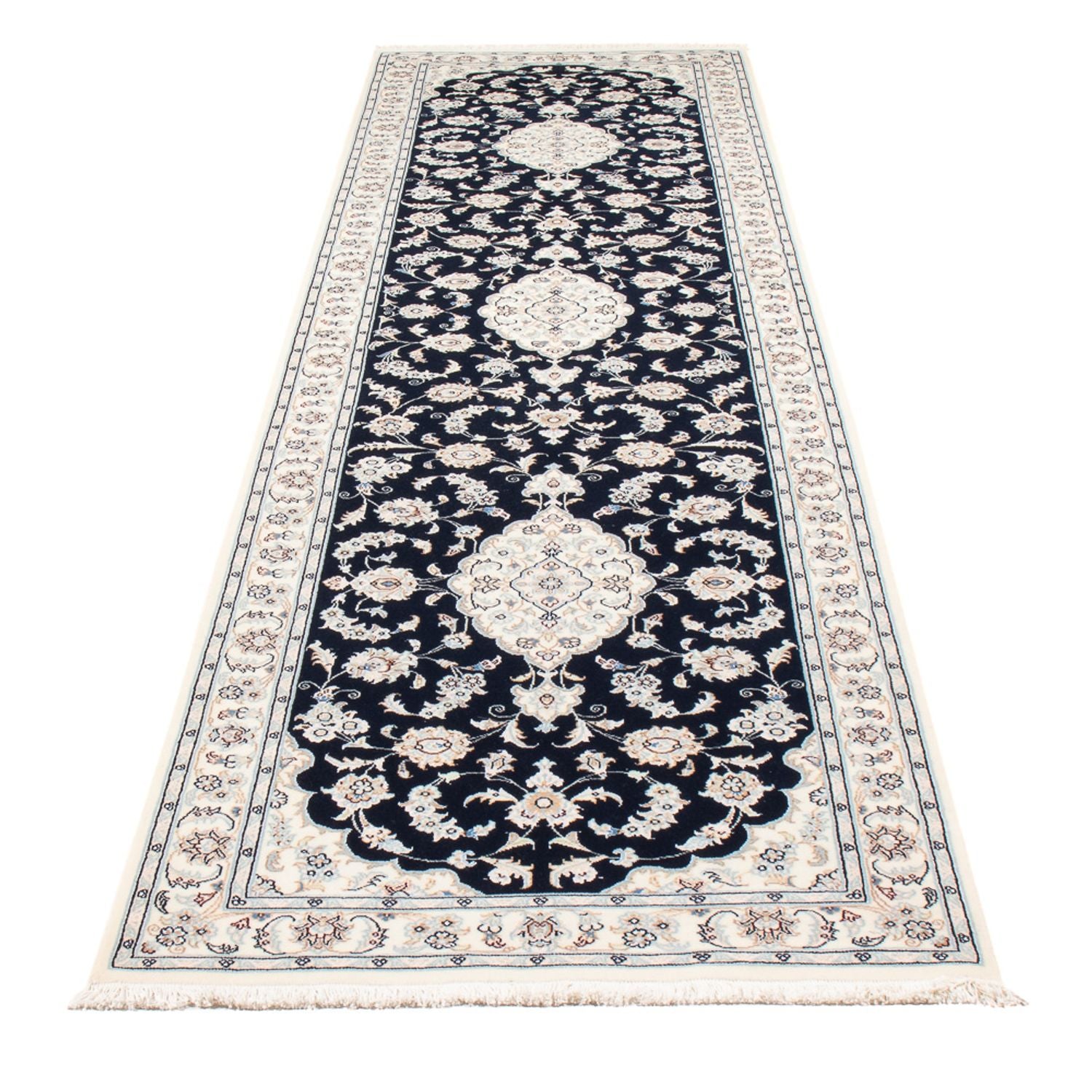 Løber Persisk tæppe - Nain - Premium - 340 x 85 cm - mørkeblå