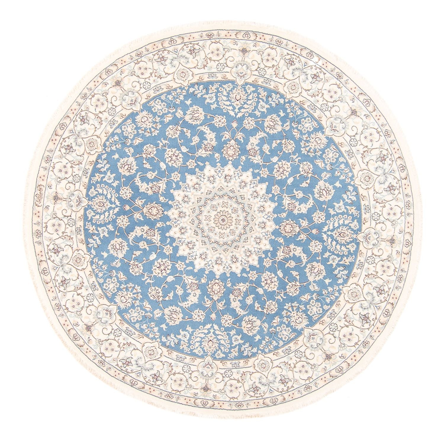 Persisk tæppe - Nain rundt  - 200 x 200 cm - lyseblå