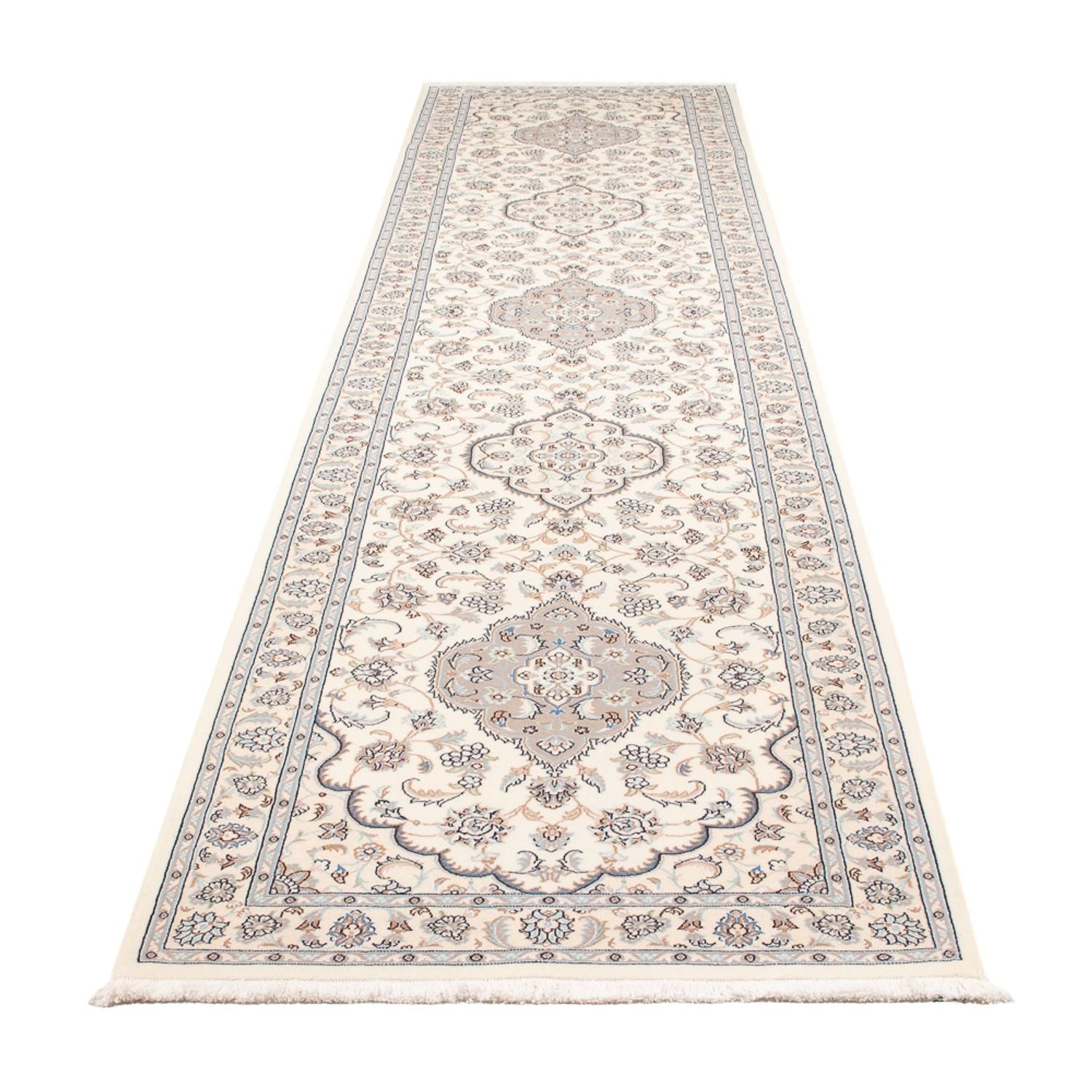 Løber Persisk tæppe - Nain - Premium - 398 x 88 cm - creme