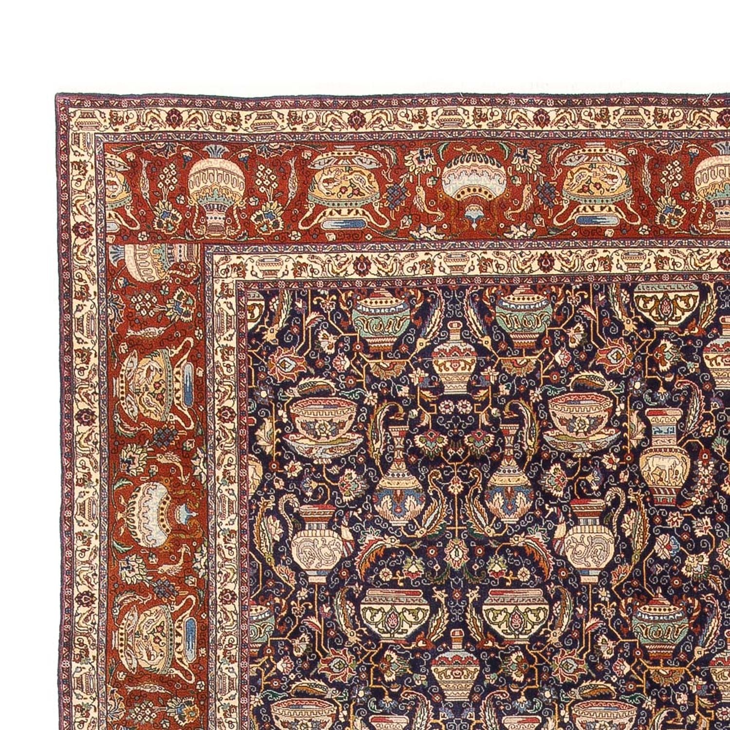 Persisk tæppe - Tabriz - 387 x 300 cm - mørkeblå