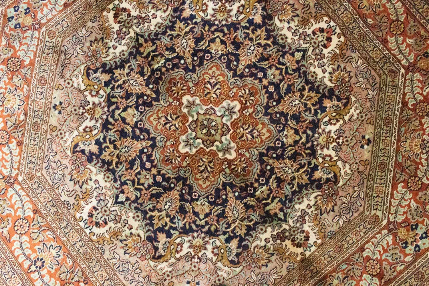Silketæppe - Kashmir Silk særlig form  - 127 x 125 cm - blå