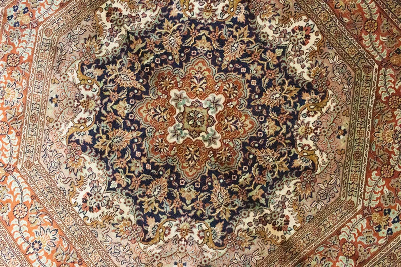 Silketæppe - Kashmir Silk særlig form  - 127 x 125 cm - blå