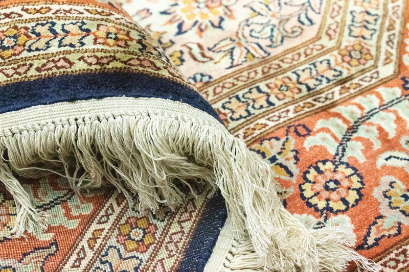 Silketæppe - Kashmir Silk særlig form  - 127 x 125 cm - blå