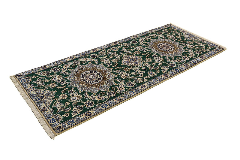 Løber Persisk tæppe - Nain - Royal - 200 x 89 cm - mørkegrøn