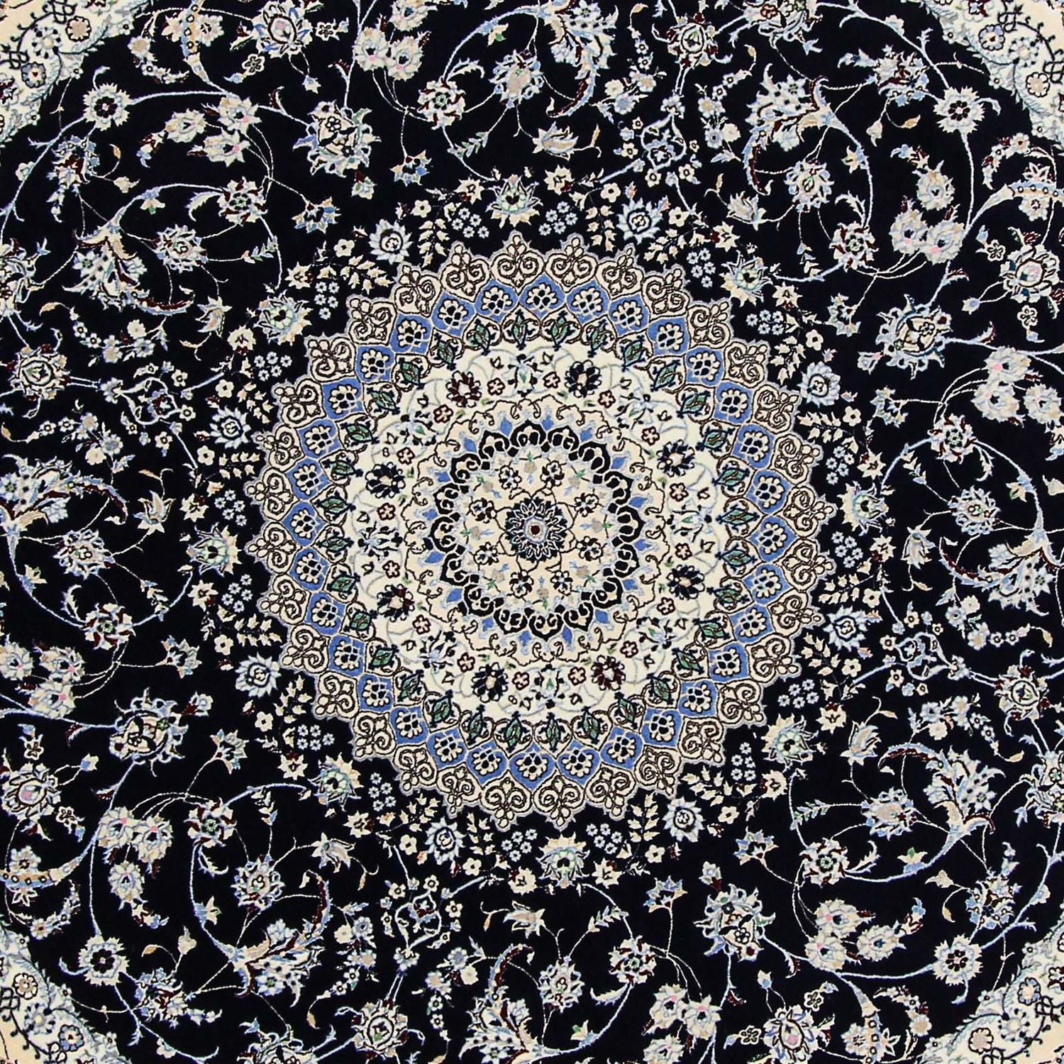 Persisk tæppe - Nain - Premium rundt  - 250 x 250 cm - mørkeblå