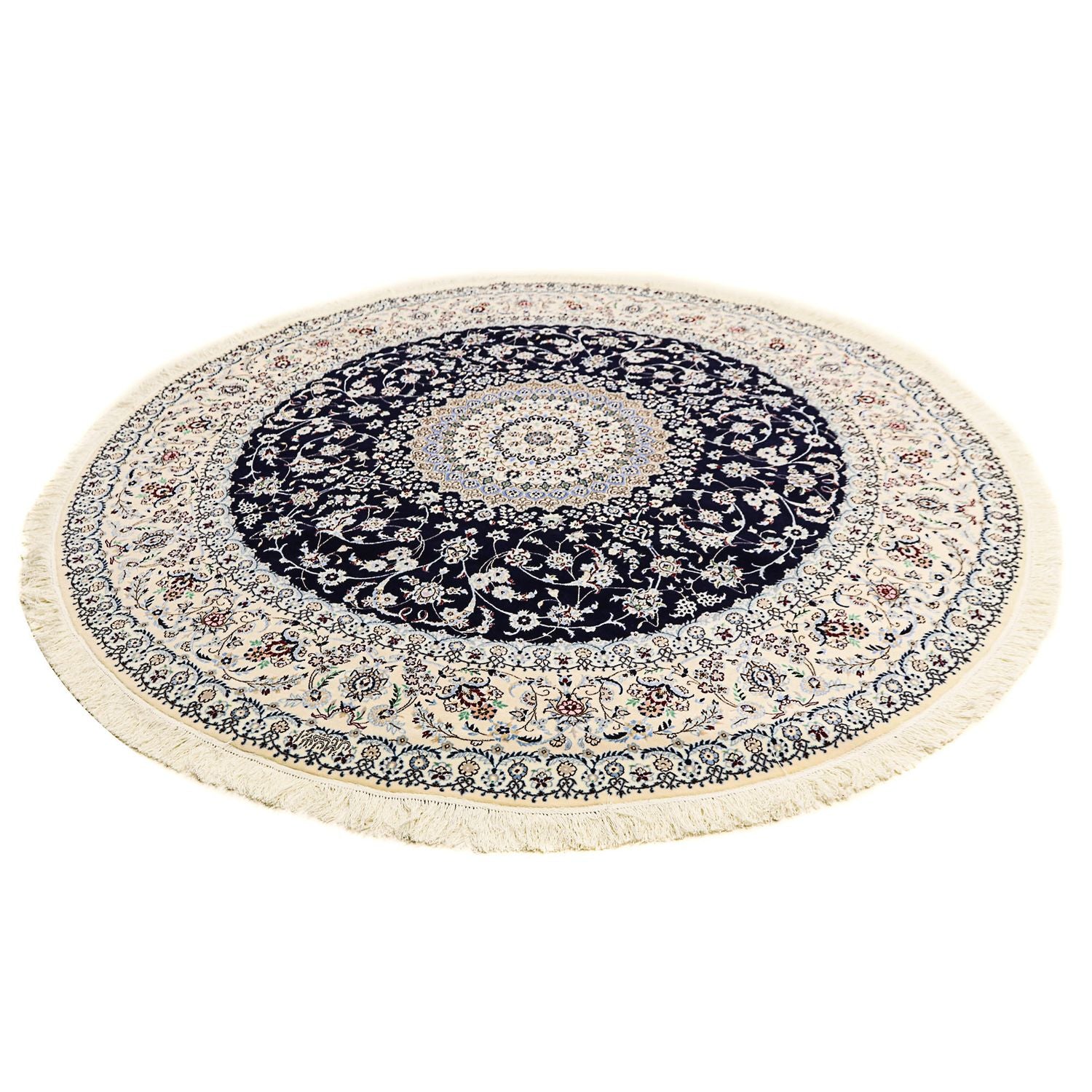 Persisk tæppe - Nain - Premium rundt  - 250 x 250 cm - mørkeblå