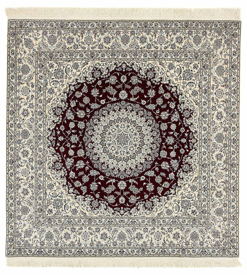 Persisk tæppe - Nain - Premium firkantet  - 207 x 206 cm - mørkerød